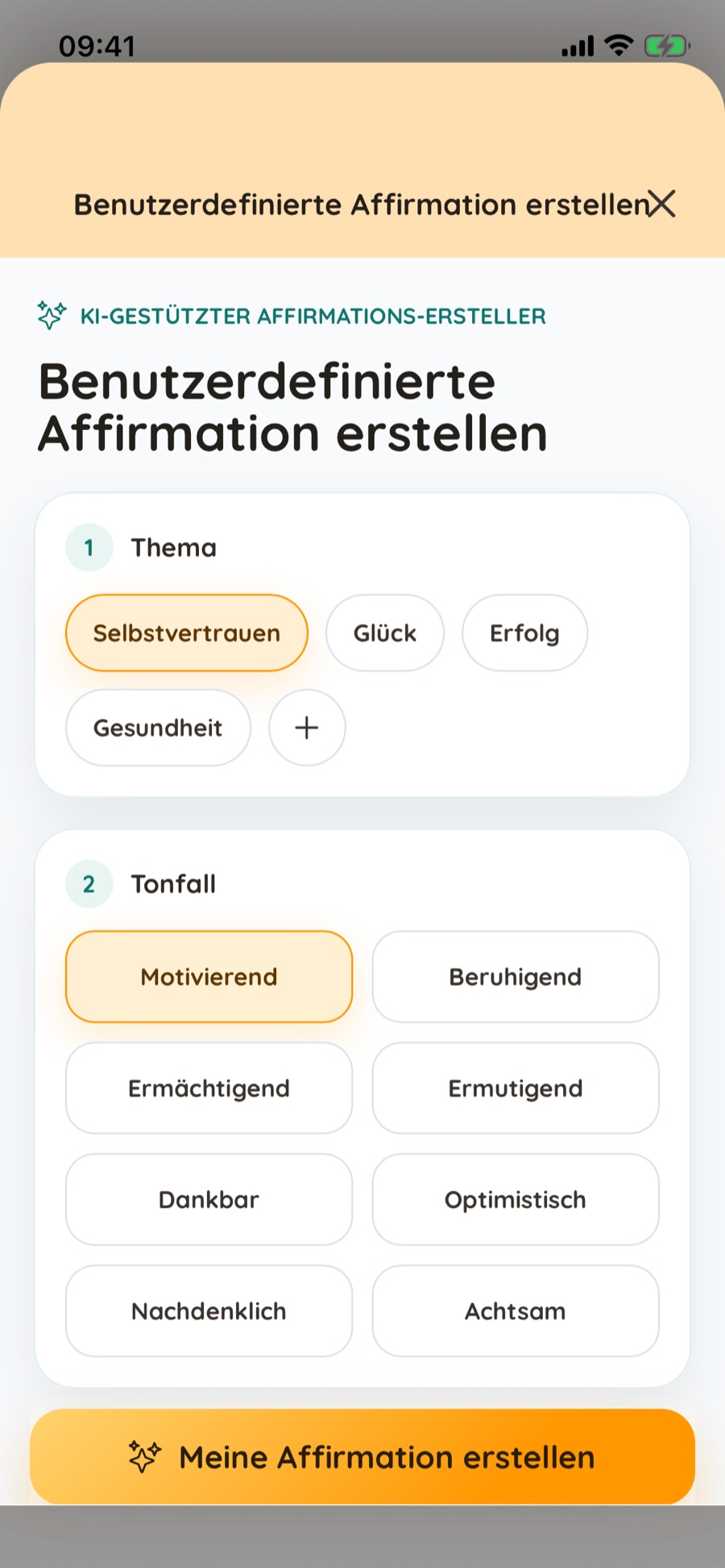 Erstelle Affirmationen für ein echtes Ziel