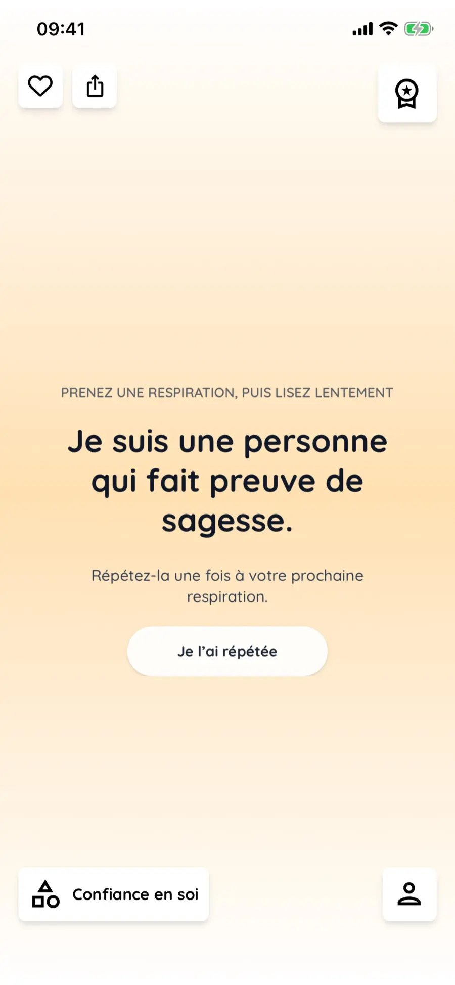 L’écran d’affirmation quotidienne de Positive Affirmation AI sur iPhone